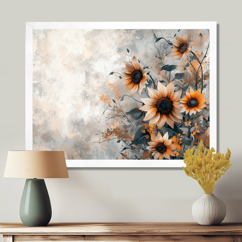 Donaho, hiver, tournesols, champs dans la campagne IV - tournesols, art mural, Reproduction encadrée d'une seule photo, Blanc