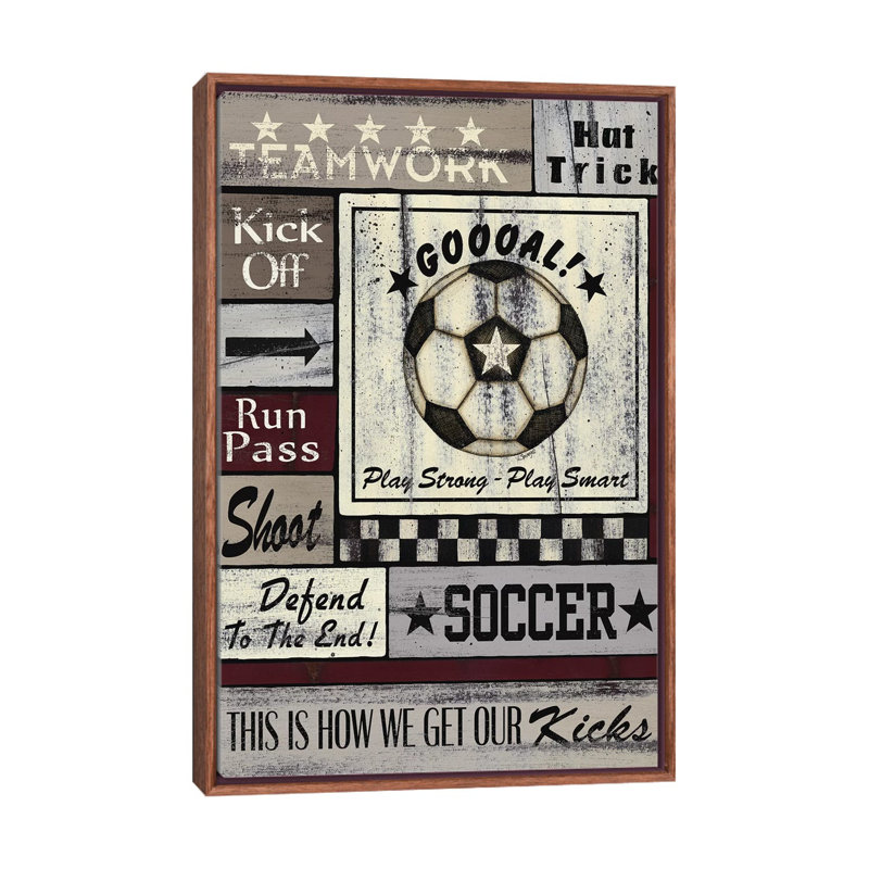 " Soccer Goal " by Linda Spivey, No Mat, 40" H x 26" W x 1.5" D, Brown Framed Canvas