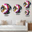 Horloge murale moderne or noir et marbre fuchsia-347439763