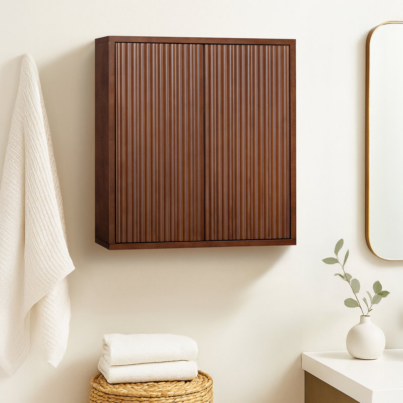 Armoire de rangement murale moderne à 2 portes avec portes cannelées à poussoir pour l'organisation de la salle de bain
