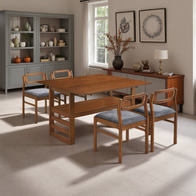 Ensemble 5 pièces de table de salle à manger extensible moderne en bois avec deux abattants de 11,8 pouces et 4 chaises rembourrées