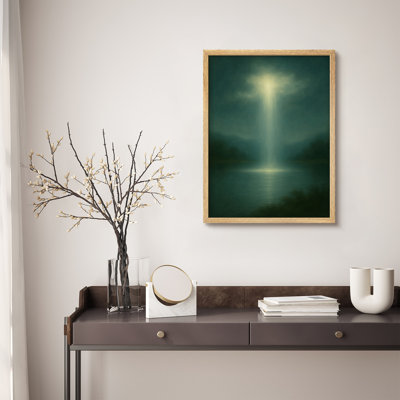Framed Wall Art Print - Divine Light Shining Over Lake, Spiritual Landscape Artwork for Meditation Corners or Quiet Spaces