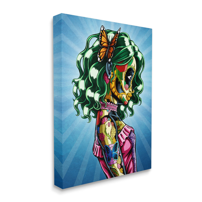 Papillon aux cheveux verts audacieux et détaillé, Plaque murale, L 16 po x H 16 po