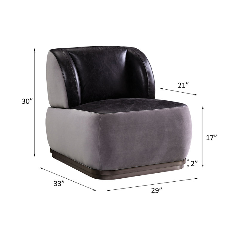 Chaise d'appoint grise et noire avec un look épuré, dossier de siège en cuir fleur, cadre extérieur en aluminium patchwork moderne en gris, coussins de dossier serrés, cuir, capitonnage, construction pour