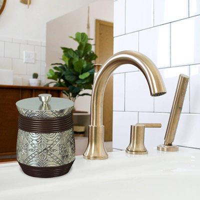 Meuble-lavabo Oneita Jodhpur | Rangement élégant pour les cotons-tiges, les balles, les éponges et les sels de bain | Pot décoratif pour salle de bain, chambre à coucher | Argent / ORB