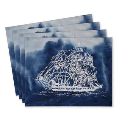Illustration Sailing Ship Polyester Chandrine Set of 4 Decor