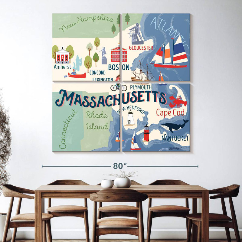 Aliaz State Maps - Massachusetts Attractions, 74" H x 74" W