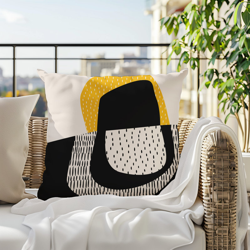 Coussin carré intérieur / extérieur pia, H 17 po x l 17 po, Jaune / noir / blanc cassé