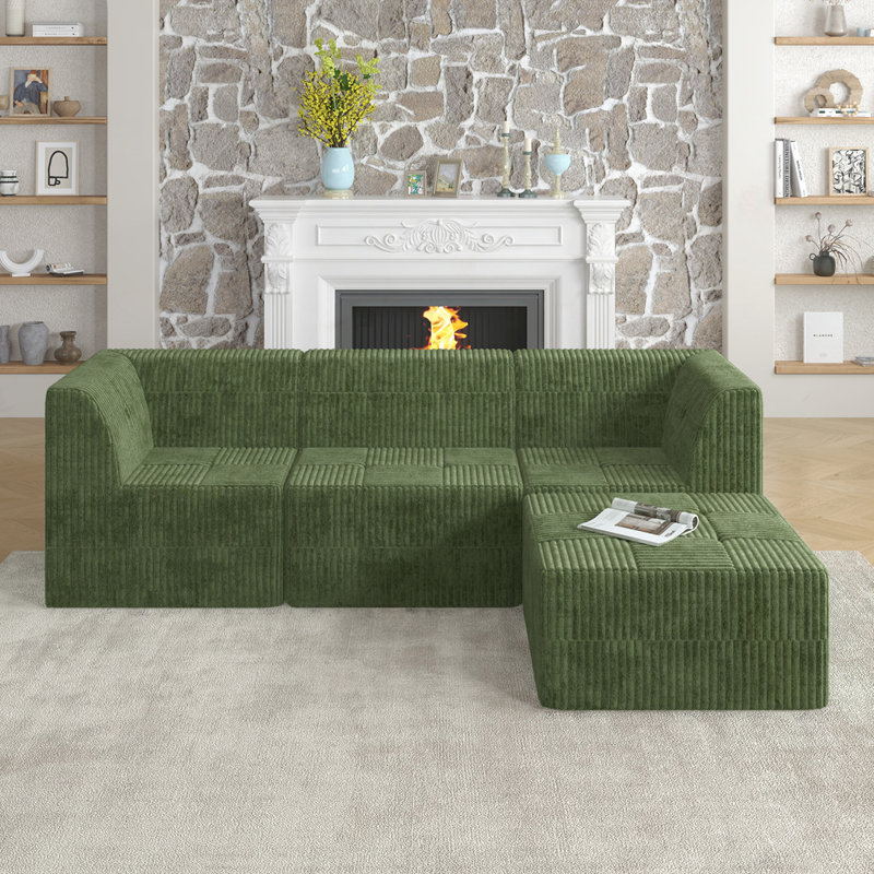 Canapé modulaire en L, Tissu vert