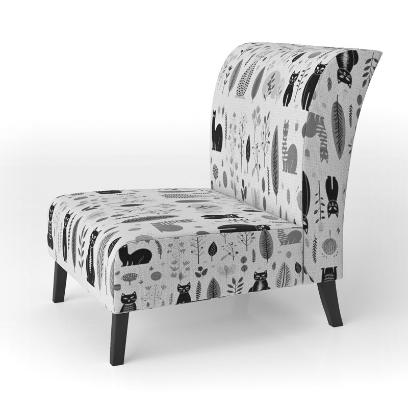 Fauteuil de chambre rembourré d'apparence décontractée Minimalist Forest, White/Black