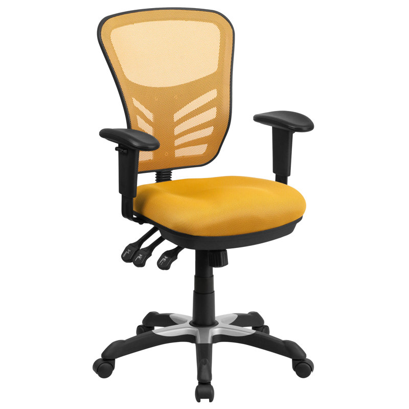Siyer Mid-Back Mesh Ergonomic Office Chair with Adjustable Arms, Yellow, Black