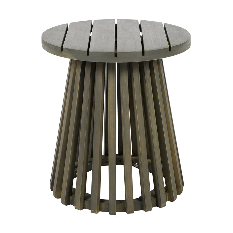 Table d'appoint d'extérieur en bois d'acacia pour le patio, table basse ronde pour la cour arrière, pelouse, balcon, finition grise