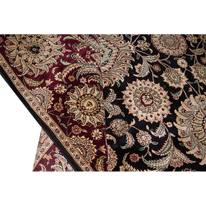 Tapis oriental en laine noué à la main noir / vin / brun Manchuria