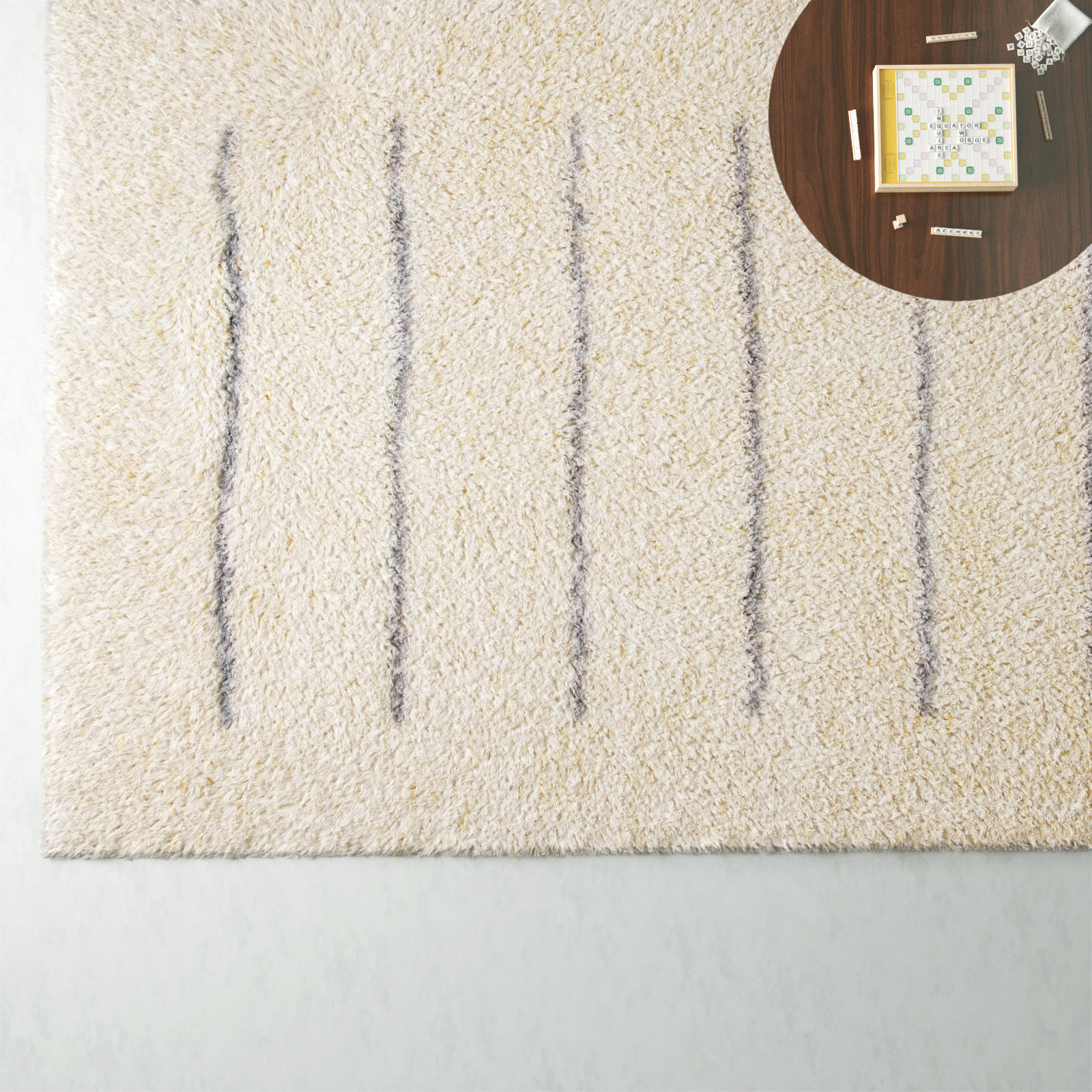 Mayer Ivory Gray Hand-Knotted Striped Wool Rug, Rectangle 4' x 6'