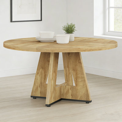 Round Dining Table For 4, 47" Wooden Kitchen Table Farmhouse Dinner Table