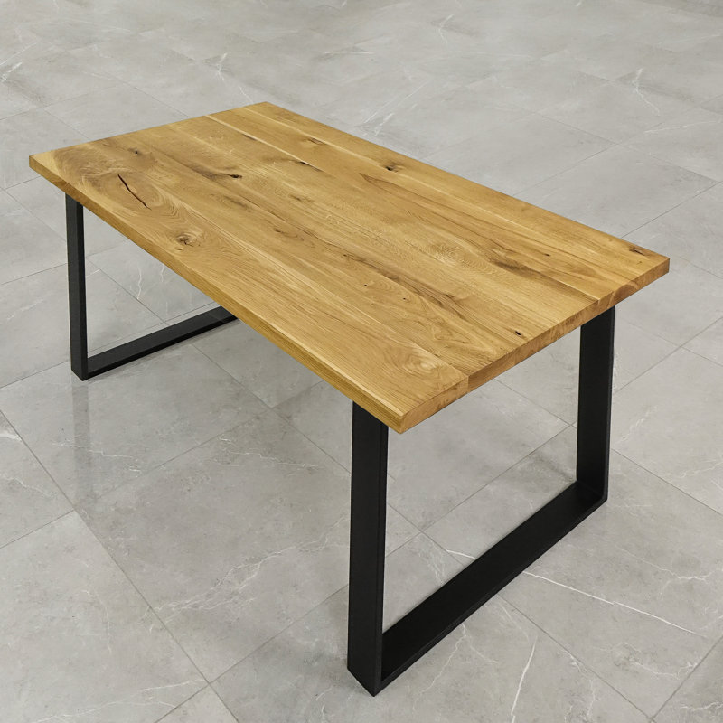 Isaias Oak Solid Wood Top Metal Base Dining Table, Natural, H75cm x L120cm x W80cm