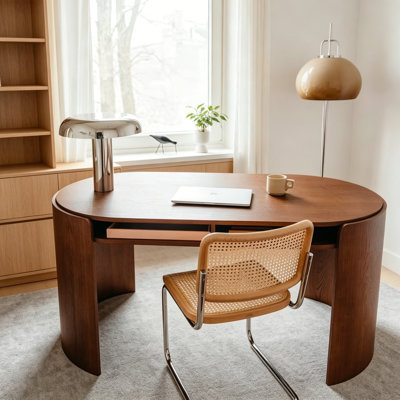 Simple Retro Brown Oval Solid Wood Writing Desk