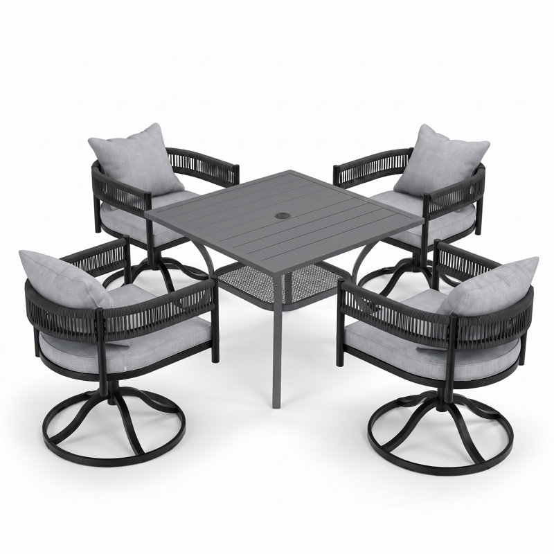 Ensemble de salle à manger de patio pour 4 personnes avec chaises pivotantes en osier, Grey