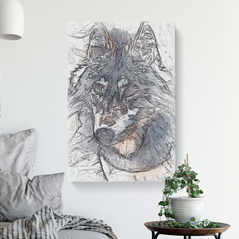 The Eyes of a Wolf in Abstract - Wrapped Canvas Drawing - Wrapped Canvas, 76cm H x 50cm W x 3cm D