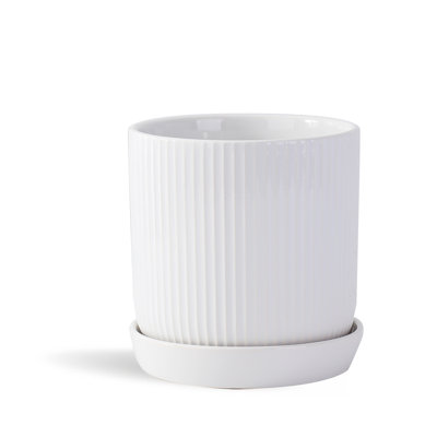Pot cylindrique cannelé (sans soucoupe), pot moyen en céramique émaillée (lot de 2) - Yount Outdoor