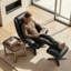  360° Swivel Genuine Leather Recliner Chair with Ottoman, Adjustable Backrest Accent Chair for Living Room-858680936