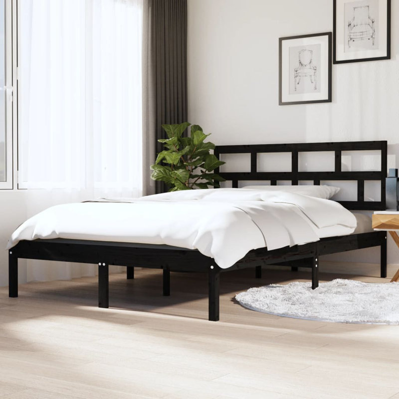 Joe Solid Wood Bed, Double (4'6), black