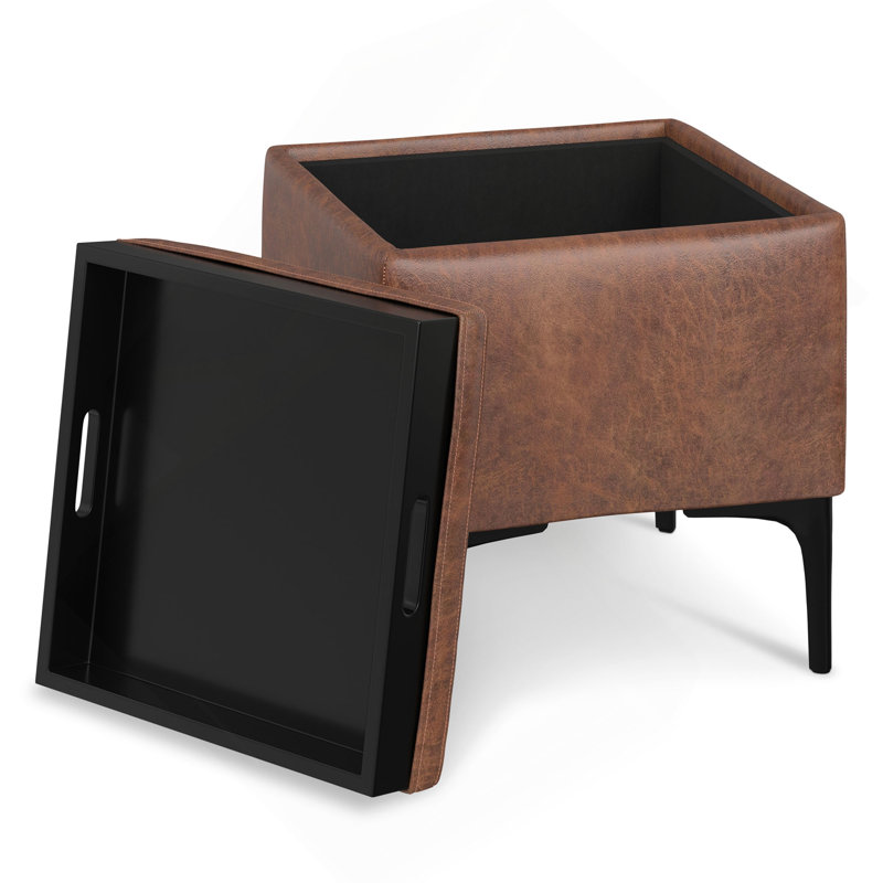 Repose-pieds avec rangement et plateau, Faux Leather, Brown
