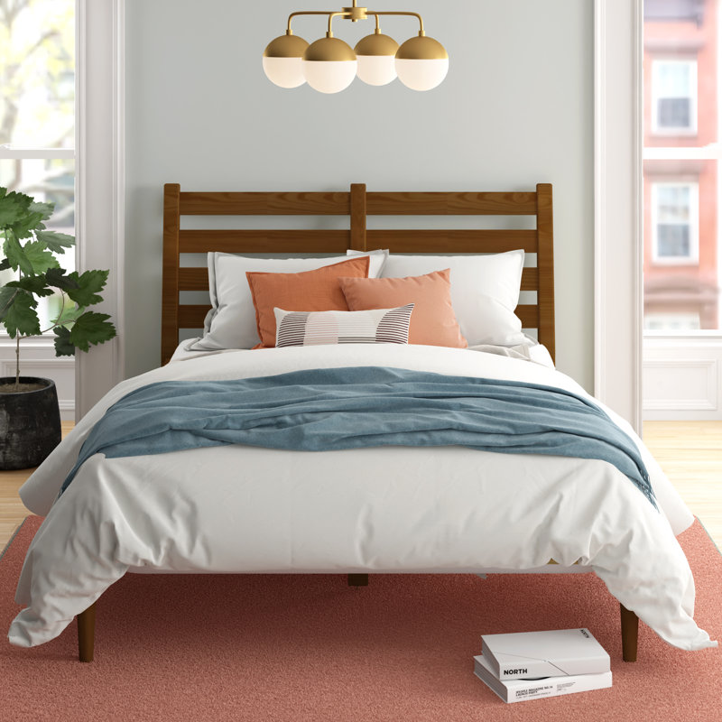Ashlie Solid Wood Platform Bed, Queen, Castanho
