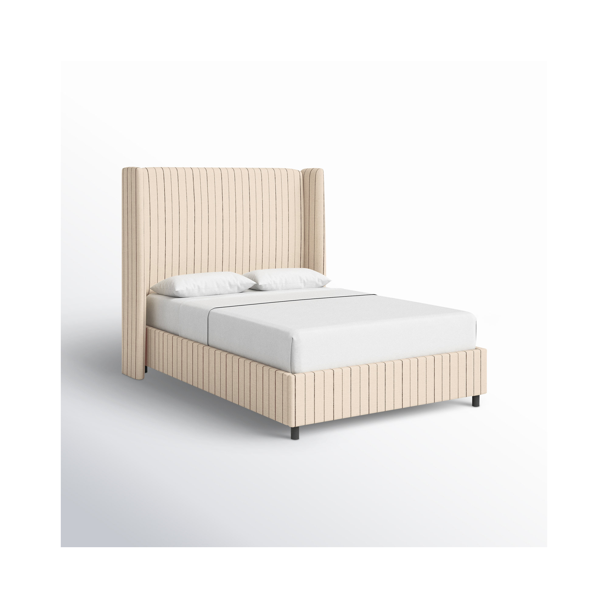 Tilly Upholstered Wingback Bed, Fritz Charcoal Stripe, Queen
