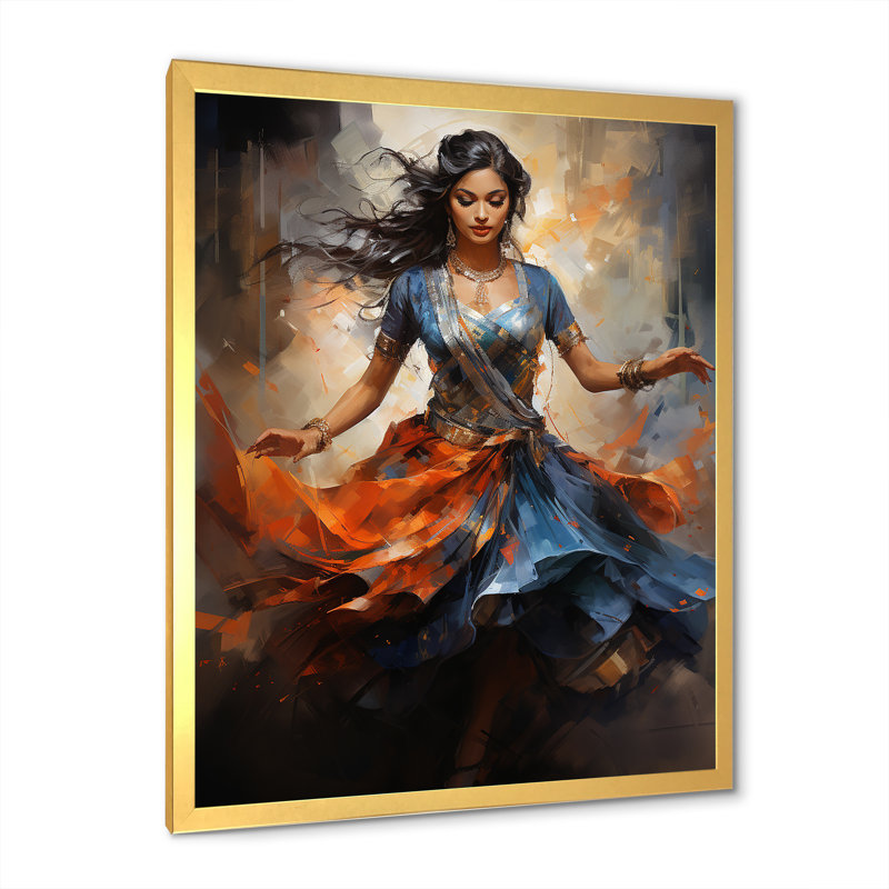 Art indien, Bharatanatyam Pose Dance IV - art mural indien, Cadre doré simple, H 32 po x l 24 po x P 1 po
