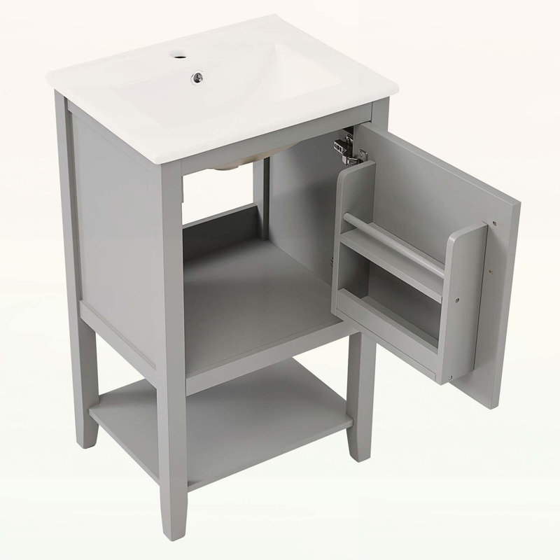 20-Inch Bathroom Vanity with Sink,with Cabinet and Storage Rack and Shelf, Gray