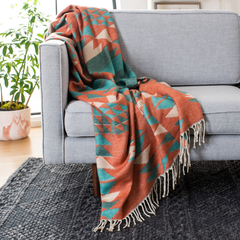 Myna Rose and Turquoise Boho Chic Throw with Fringe