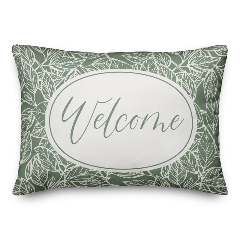 Housse de coussin rectangulaire d'extérieur Welcome Leaf, Vert