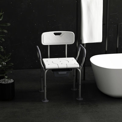 31 Seat For Seniors & Disabled, White, Adjustable Height, Stable Frame Height Shower Chair - Toilet Elderly, White