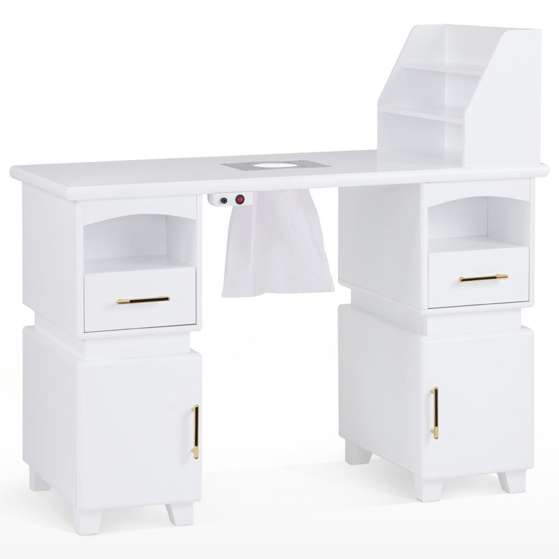 Table de manucure avec collecteur de poussière électrique, bureau de maquillage Nail Tech avec tablettes et rangement