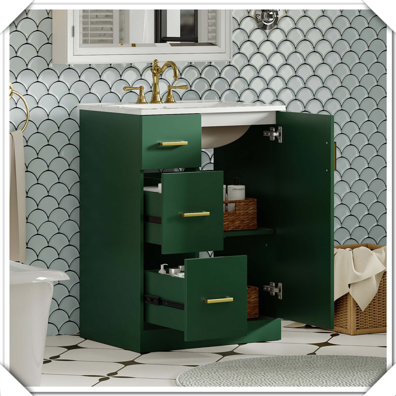 Petit meuble-lavabo moderne avec porte de tiroir d'évier encastrée, Vert