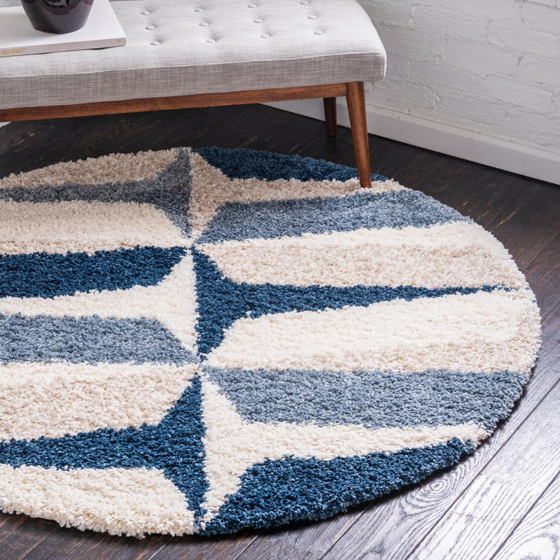 Mitzy Geometric Blue Area Rug, Round 10'