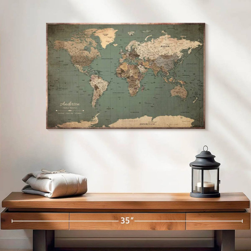 Personalized Stained Push Pin World Map, 16" H x 24" W, Yes