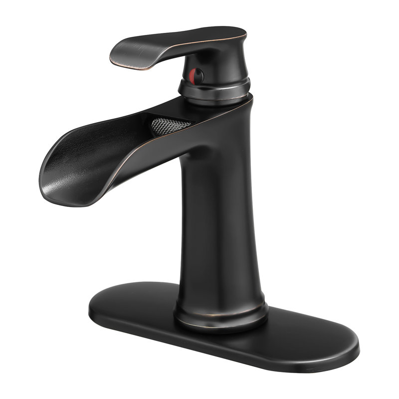 Bathroom Waterfall Faucet, Deck Mounted, Pop Up Drain, Supply Lines, One Hole, Oil-Rubbed Bronze Finish With Drain And Handle