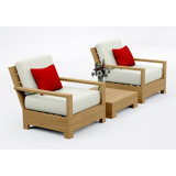 Teakstation 5 Pc Teak Wood Lounge Chair Set: 4 Lounge Chairs & Side Table With Cushions In Outdoor Sunbrella Fabric #5404 Canvas Natural