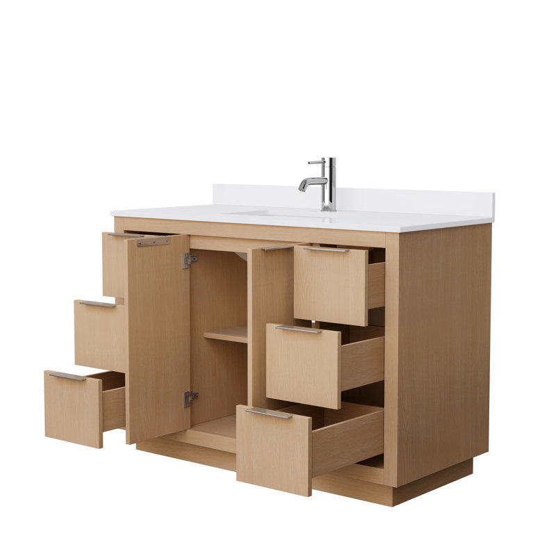 Ensemble de meuble-lavabo simple 48 po Maroni, Marbre de culture blanc, Nickel brossé
