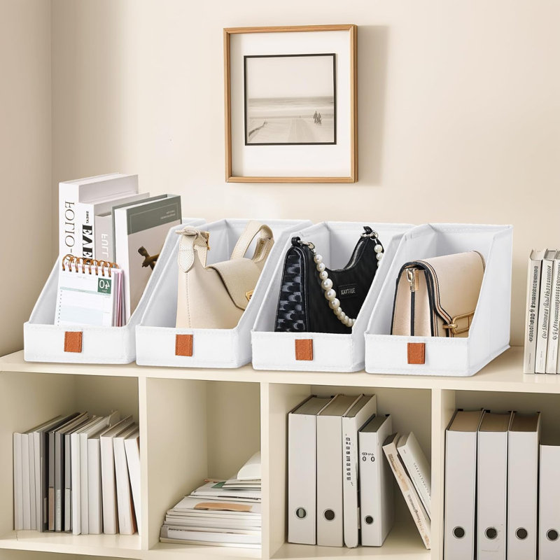 Ensemble de 4 bacs de rangement pliables en tissu, organisateurs de placard et paniers de rangement pour sacs à main, sacs à main, fournitures de bureau, tablettes de garde-robe et organisation de chambre à coucher