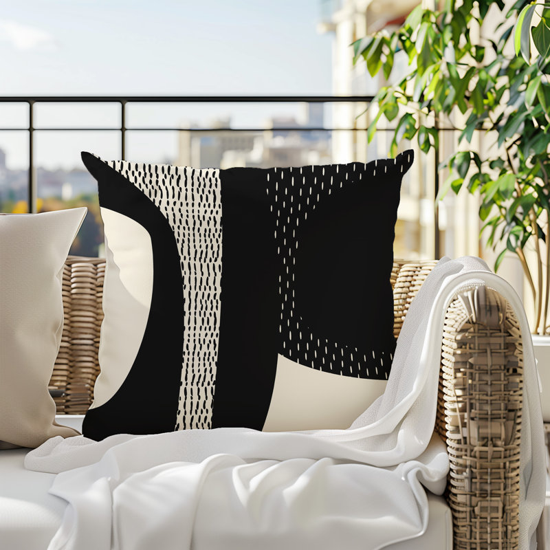 Coussin carré intérieur / extérieur pia, H 17 po x l 17 po, Noir/Blanc cassé