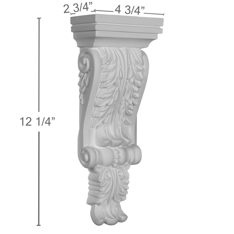 Endurathane Legacy Acanthus Corbel, 4 3/4"W x 2 3/4"P x 12 1/4"H, Factory Primed
