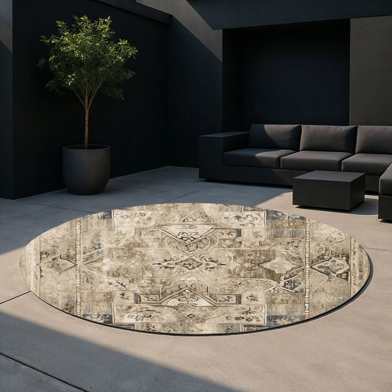 Ancient Whisper Indoor And Outdoor Area Rug, Round 5'
