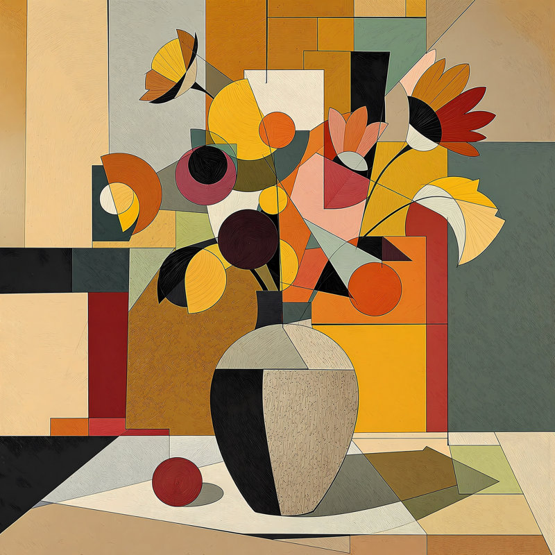 Nature morte colorée du milieu du siècle IV, H 24 po x l 24 po