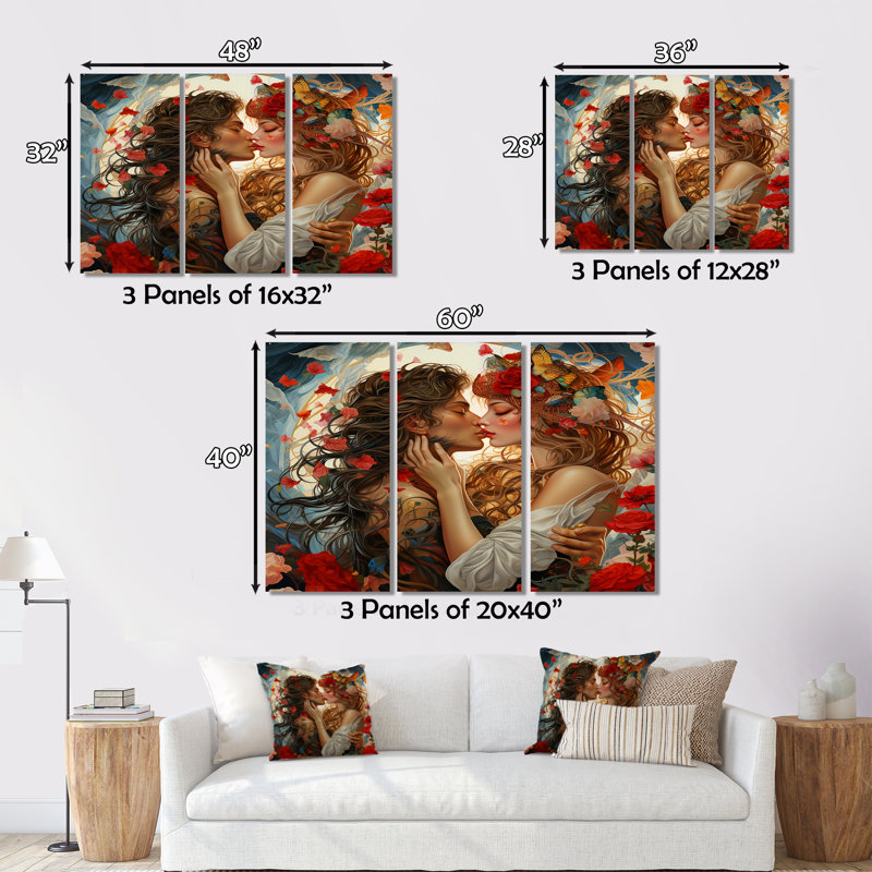 Ensemble de salon divin Couple embrassant un amour floral sacré I - Couple, H 32 po x l 48 po x P 1 po