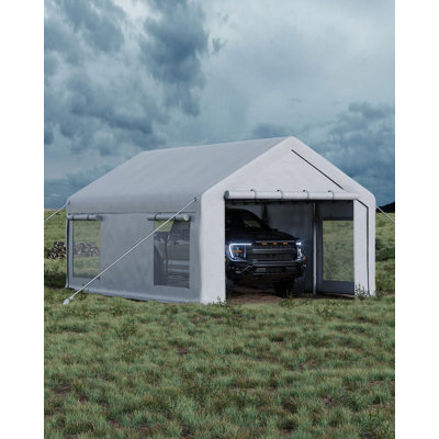 10x20 ft Portable Garage Car Port, 200g PE Canopy Shelter with 2 Roll-Up Doors & 4 Windows, Heavy Duty Metal Frame for Vehicles, Storage, Events