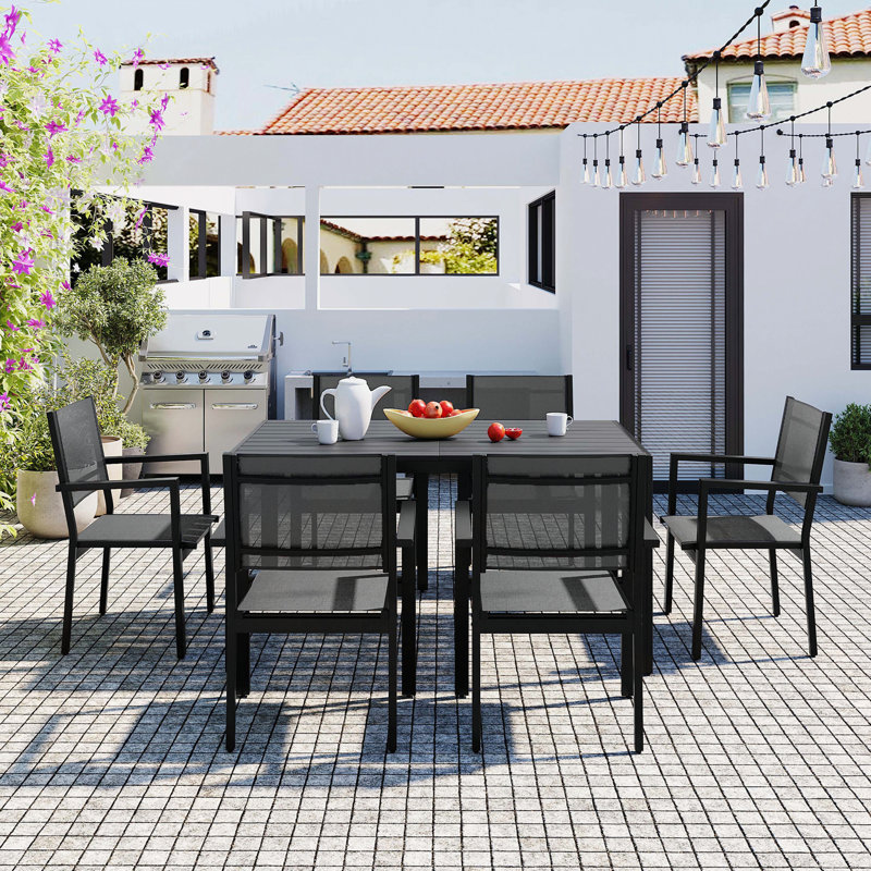 High-quality Steel Outdoor Table and Chair Set, Suitable for Patio, Balcony, Backyard, Black/Gray