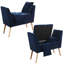 Banc de rangement de 35 po de hauteur style Mid-Century avec oreiller et couverture, bleu marine